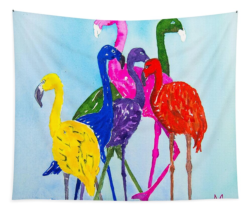Flamingo Tapestry featuring the painting Flamingo Colorplay by Margaret Zabor