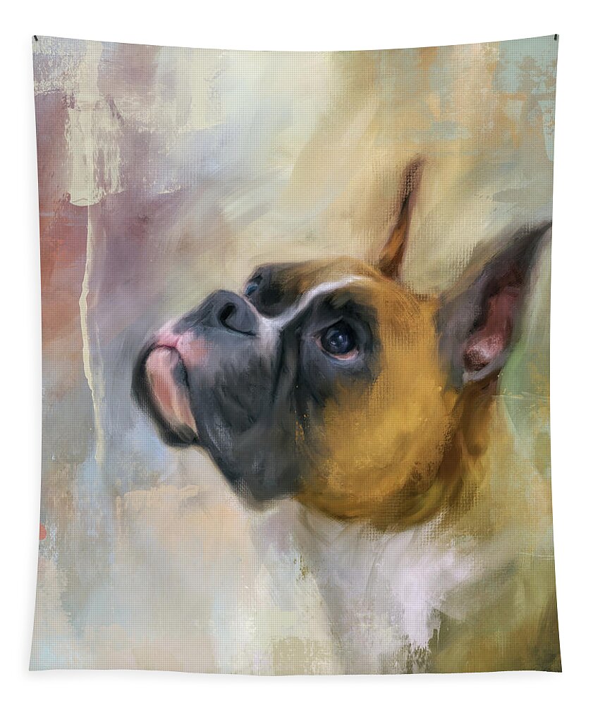 Colorful Tapestry featuring the painting Flashy Fawn Boxer by Jai Johnson