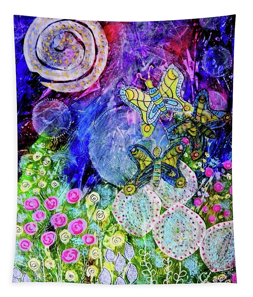 Luna Tapestry featuring the mixed media Flight of the Lunar Moths by Mimulux Patricia No