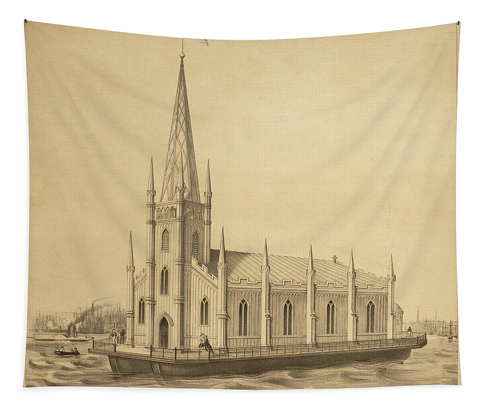 Church Tapestry featuring the mixed media Floating Church of The Redeemer by Dennington