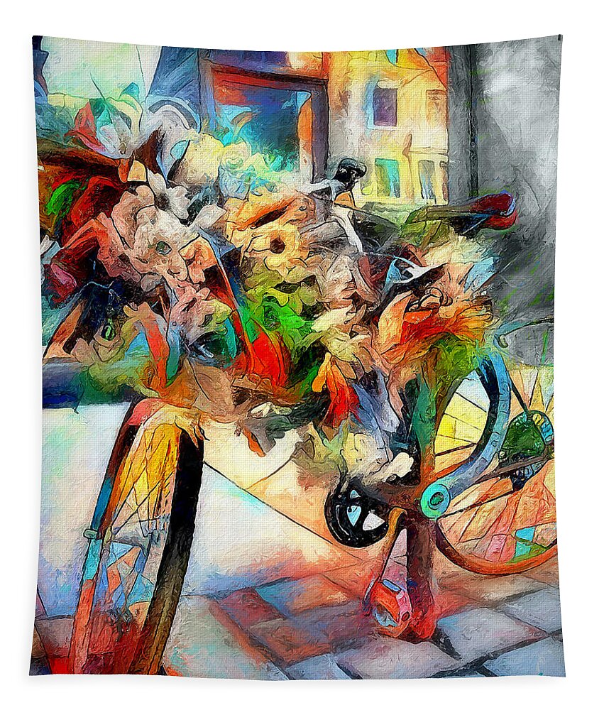Bicycle Tapestry featuring the digital art Flower Bike by Pennie McCracken