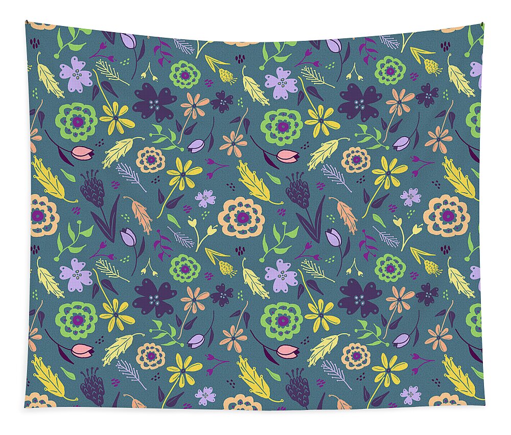 Flower Tapestry featuring the digital art Flowers and Feathers Teal by Lisa Blake