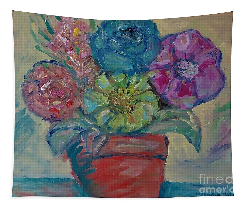 Loose Brush Work Tapestry featuring the painting Flowers in a Clay Pot by Deborah Nell