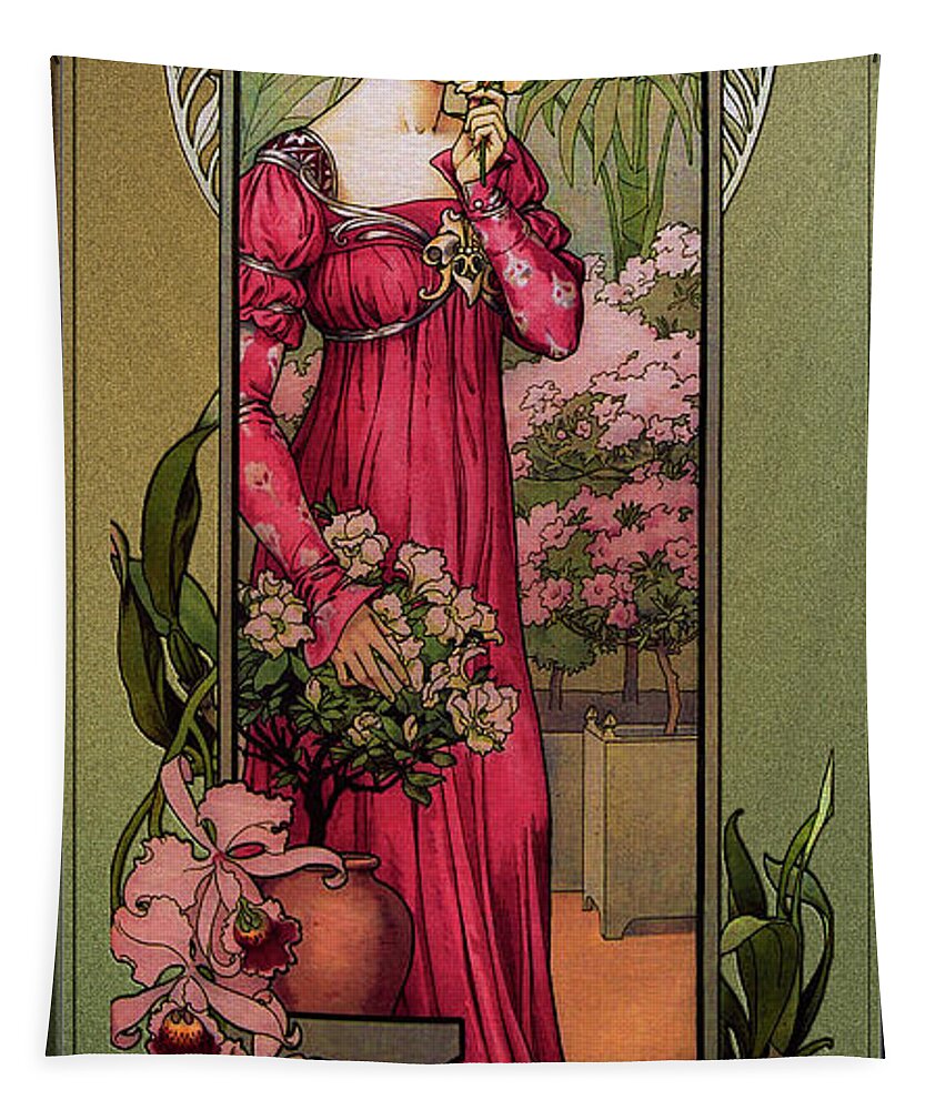 Flowers Of Gardens Tapestry featuring the painting Flowers Of Gardens by Elisabeth Sonrel by Rolando Burbon