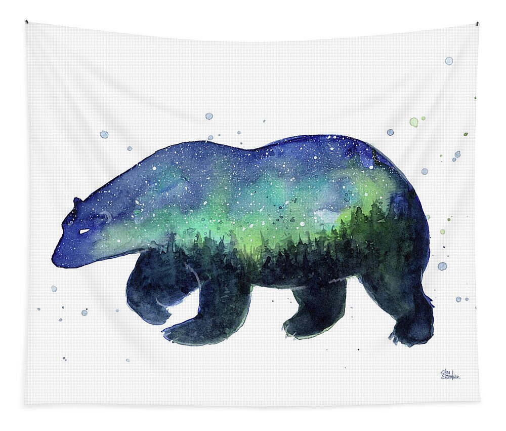Galaxy Tapestry featuring the painting Forest Bear Galaxy by Olga Shvartsur