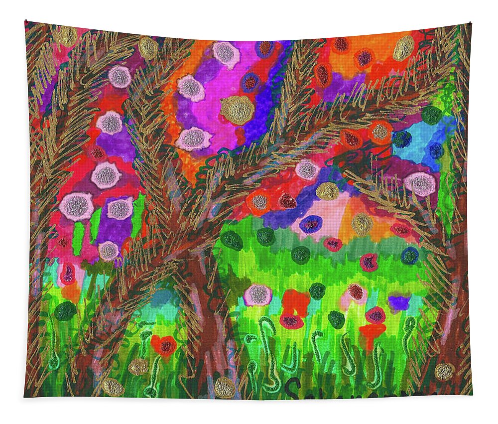 Original Drawing/painting Tapestry featuring the drawing Forest Of Many Colors by Susan Schanerman