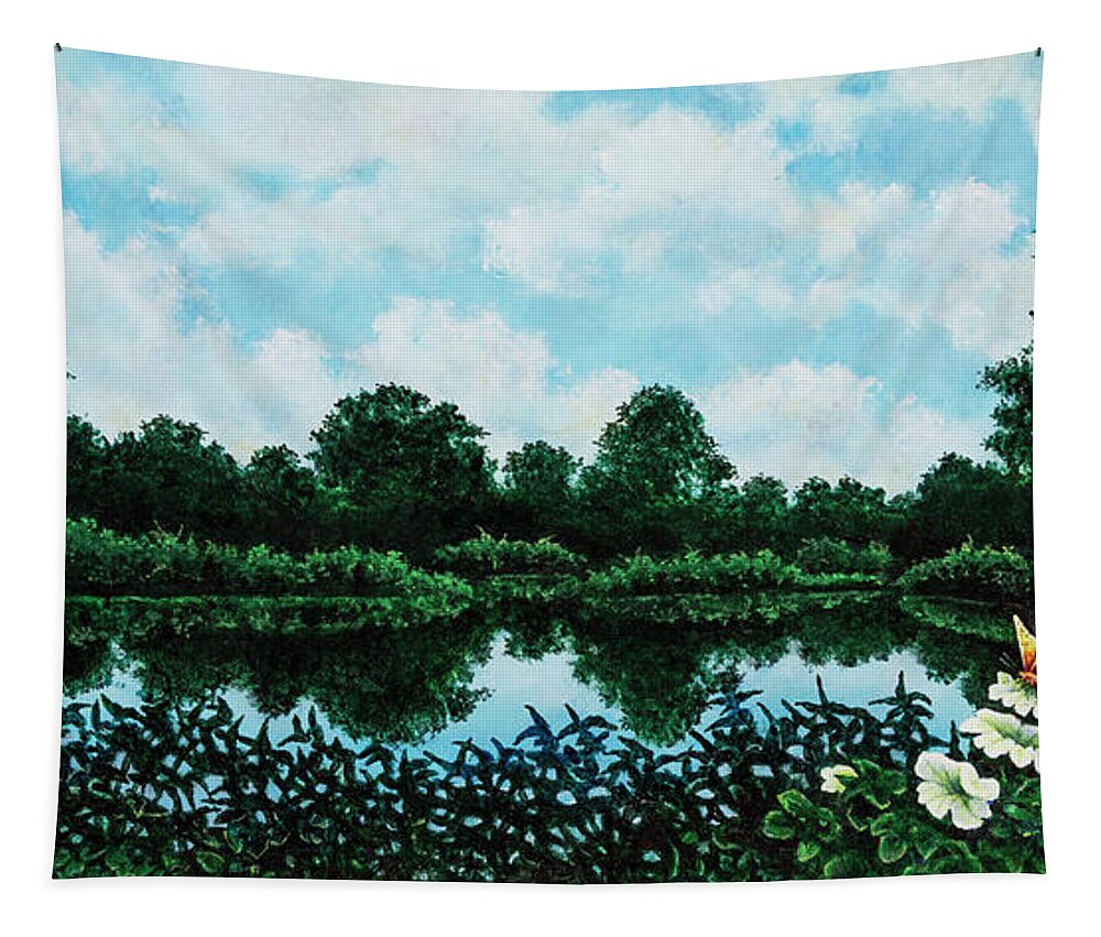 Forest Park Tapestry featuring the painting Forest Park Waterways 4 by Michael Frank