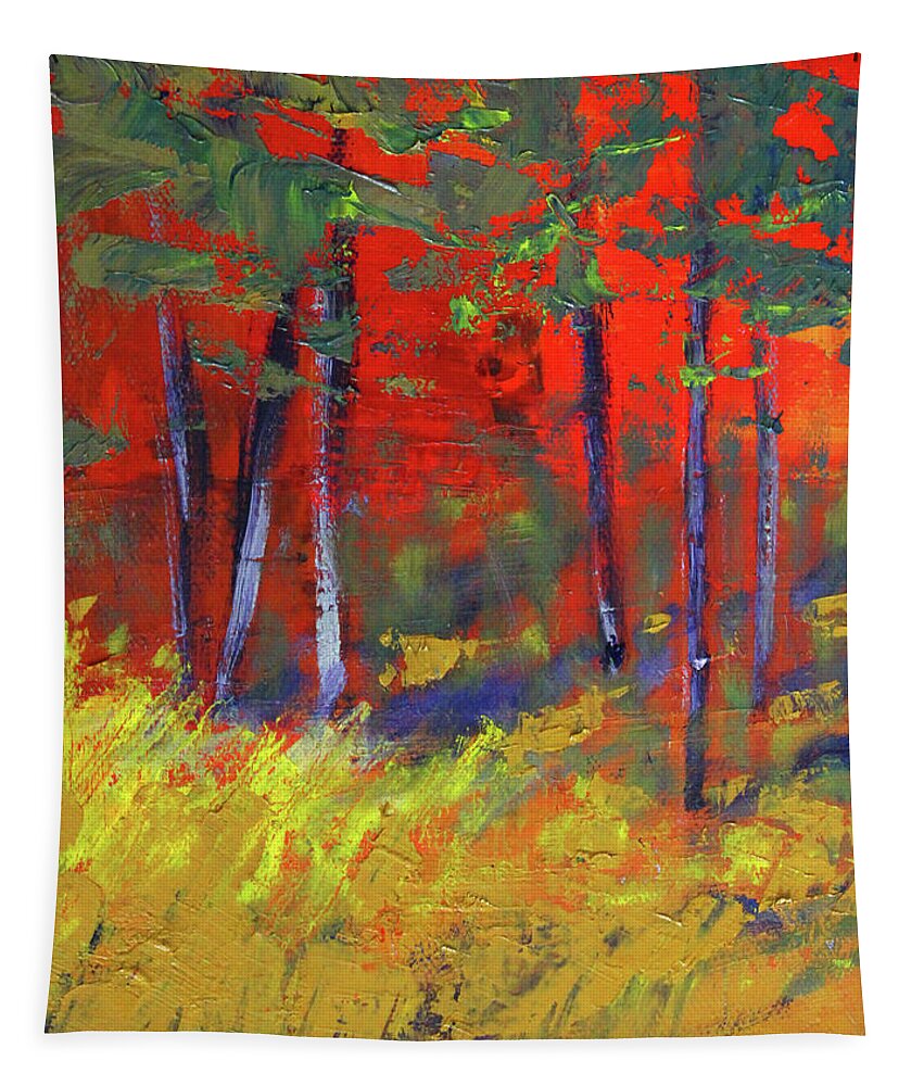 Forest Tapestry featuring the painting Forest Sunset by Nancy Merkle