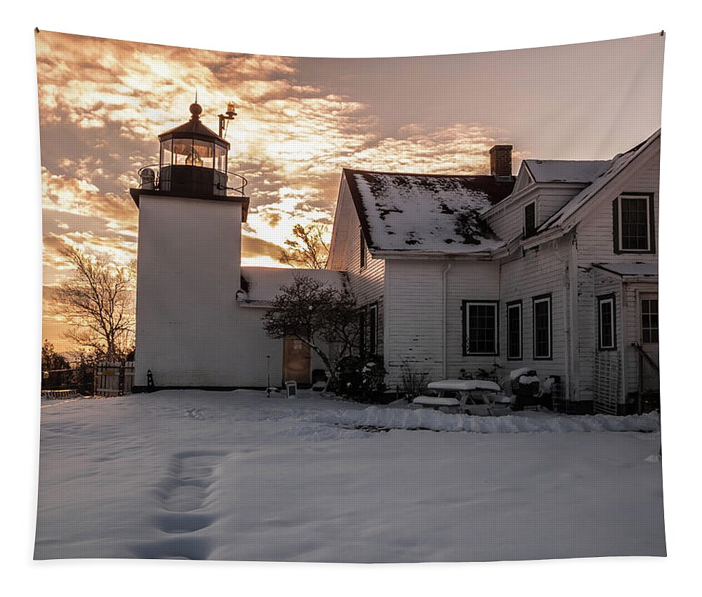 Fort Point Light Tapestry featuring the photograph Fort Point Light at Sunset by George Kenhan