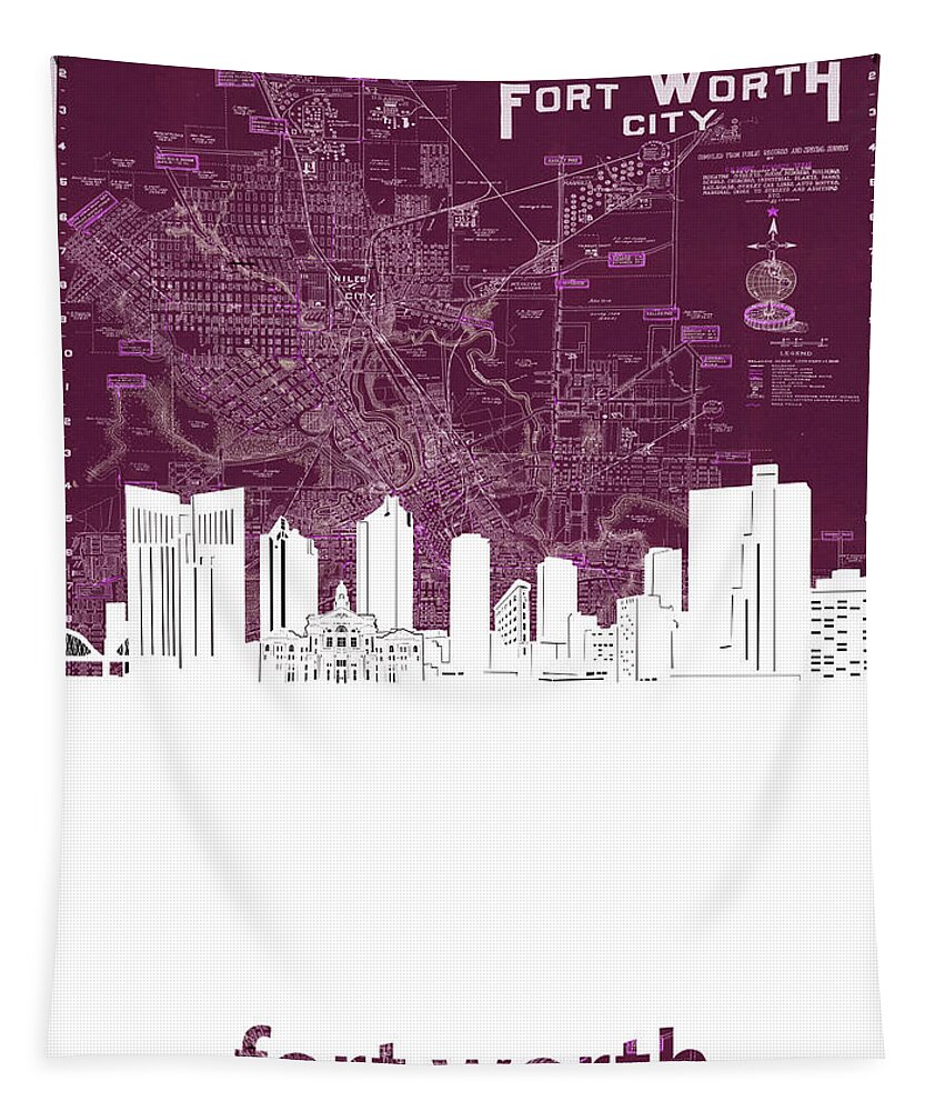 Fort Worth Tapestry featuring the digital art Fort Worth Skyline Map Red by Bekim M