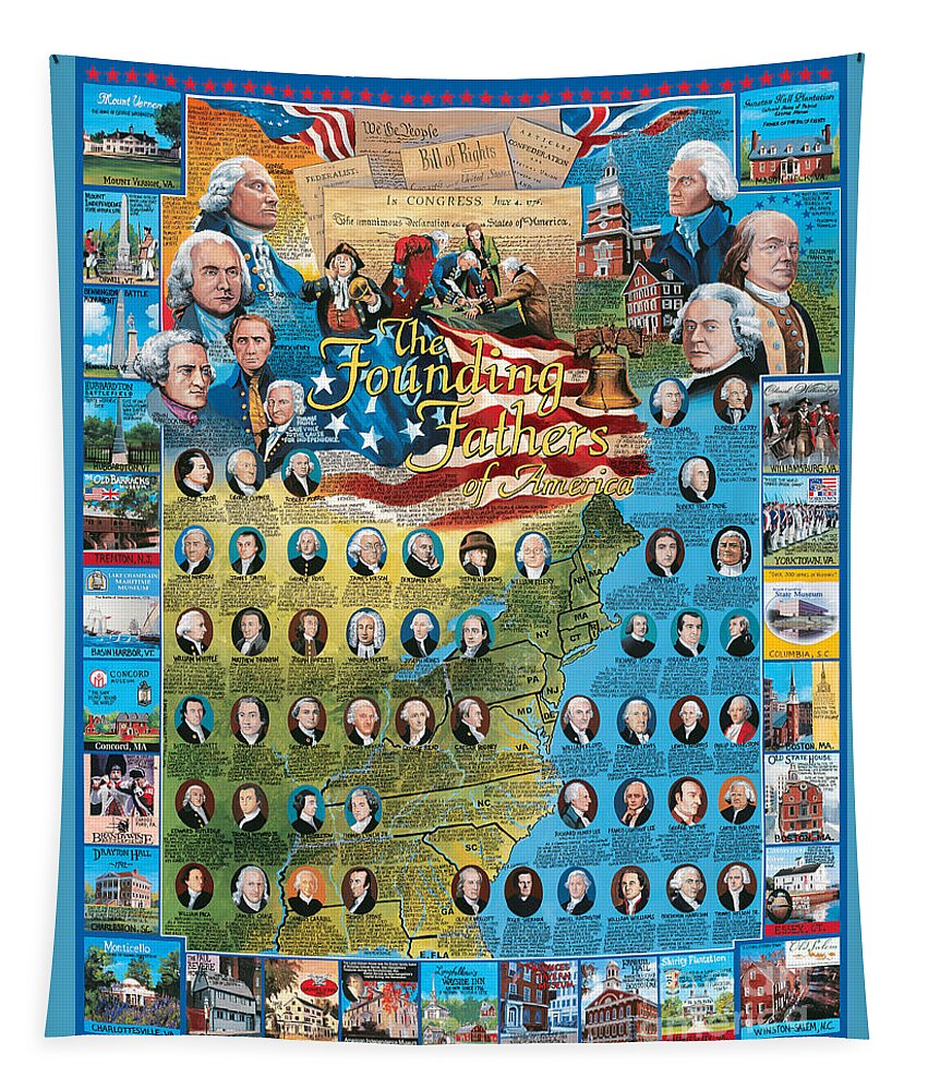 American Tapestry featuring the mixed media Founding Fathers of America by Randy Green