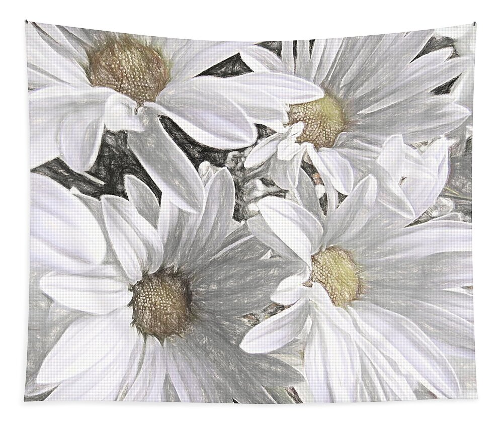 Daisy Tapestry featuring the mixed media Four Daisies by Susan Lafleur