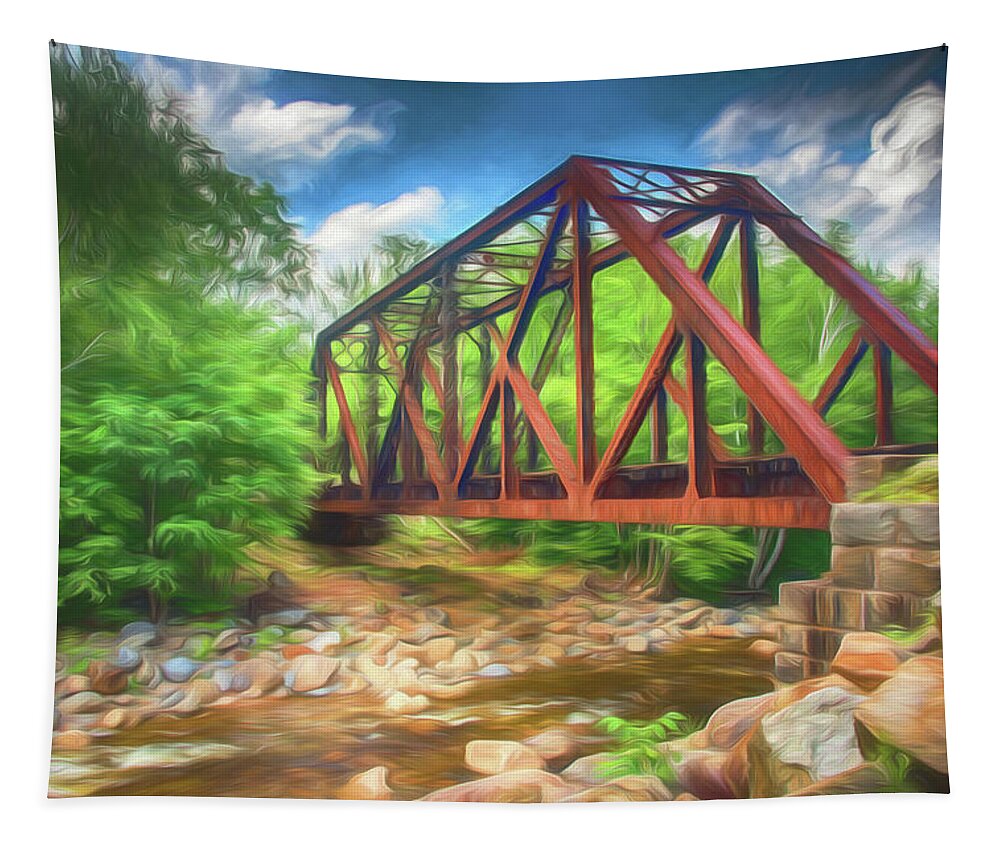 Railroad Bridge Tapestry featuring the photograph Four Iron Railroad bridge by Alan Goldberg