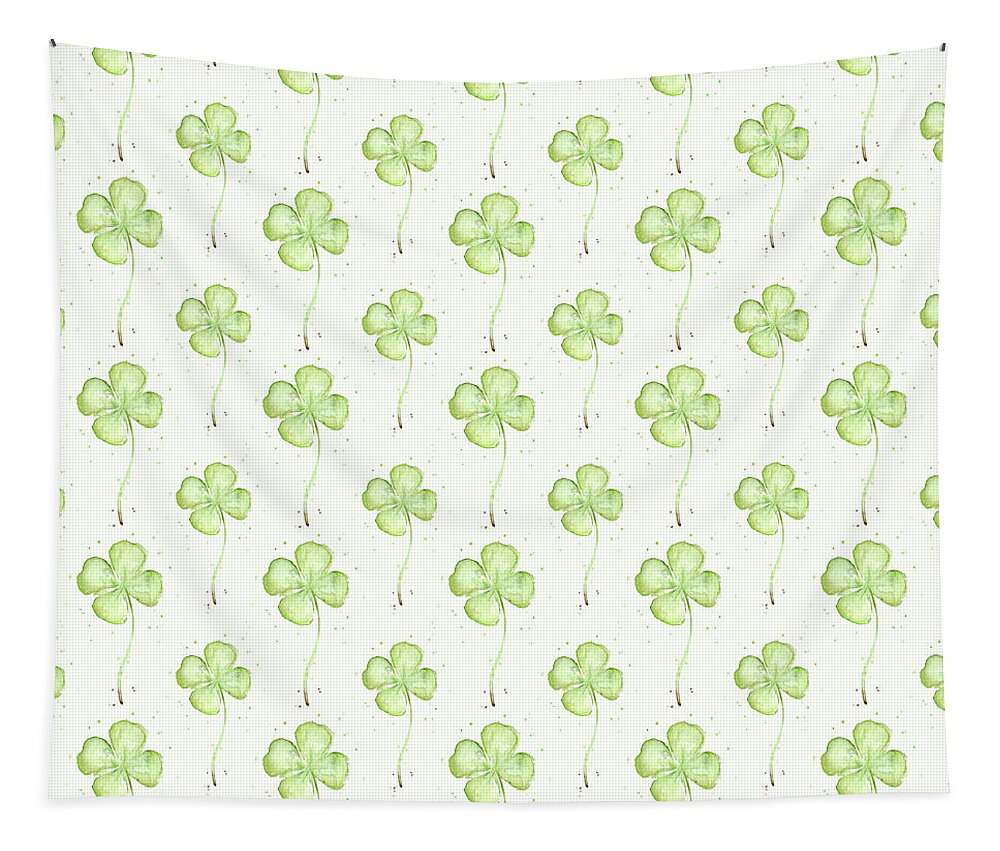 Lucky Tapestry featuring the painting Four Leaf Clover Lucky Charm Pattern by Olga Shvartsur