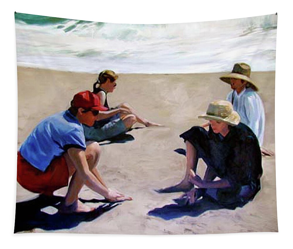 Landscape Tapestry featuring the painting Four Women on the Beach by Merle Keller