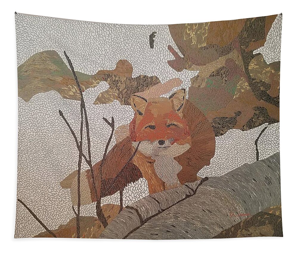 Fox Tapestry featuring the painting Fox Hunting in Snow by DLWhitson