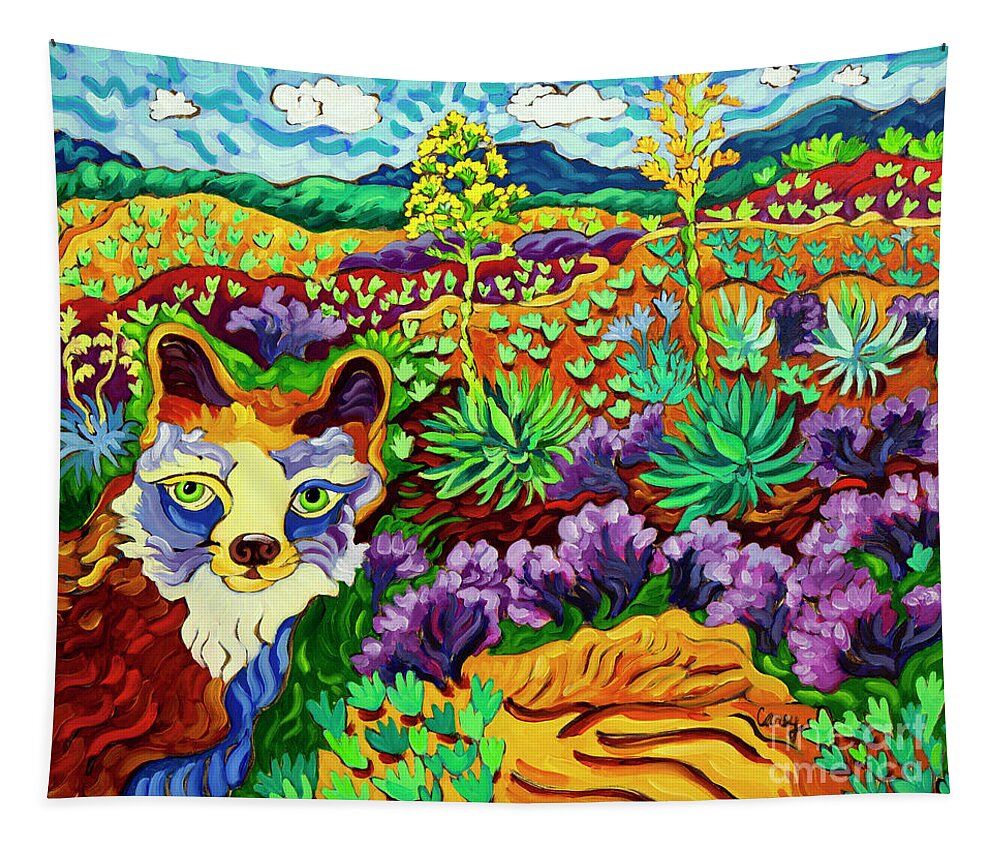 Fox Tapestry featuring the painting Fox on the Tail by Cathy Carey