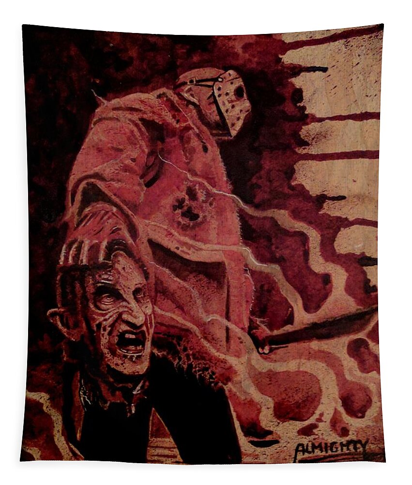 Ryanalmighty Tapestry featuring the painting FREDDY vs JASON by Ryan Almighty