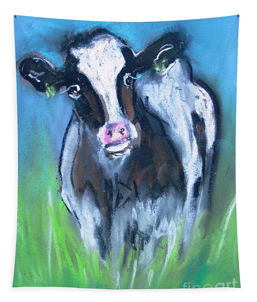 Cow Tapestry featuring the painting Paintings Of Freisan Cows Oct -18 by Mary Cahalan Lee - aka PIXI