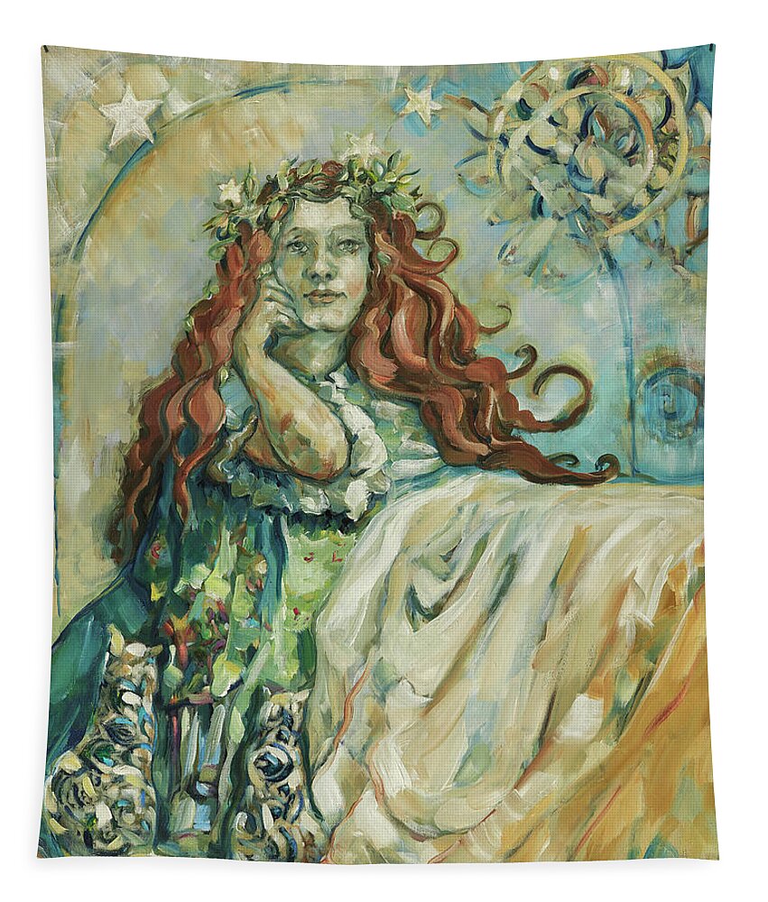 Freyja Tapestry featuring the painting Freyja's Magic by Carrie Joy Byrnes