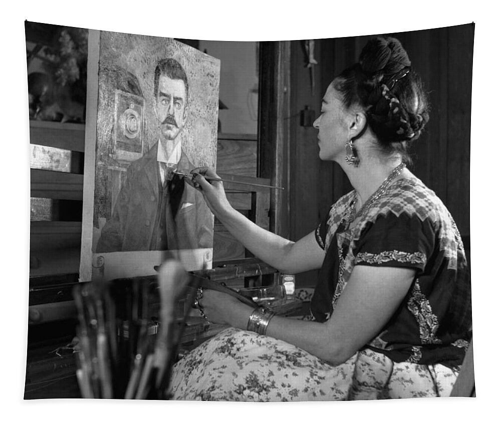 Artist Tapestry featuring the painting Frida Kahlo by Gisele Freund