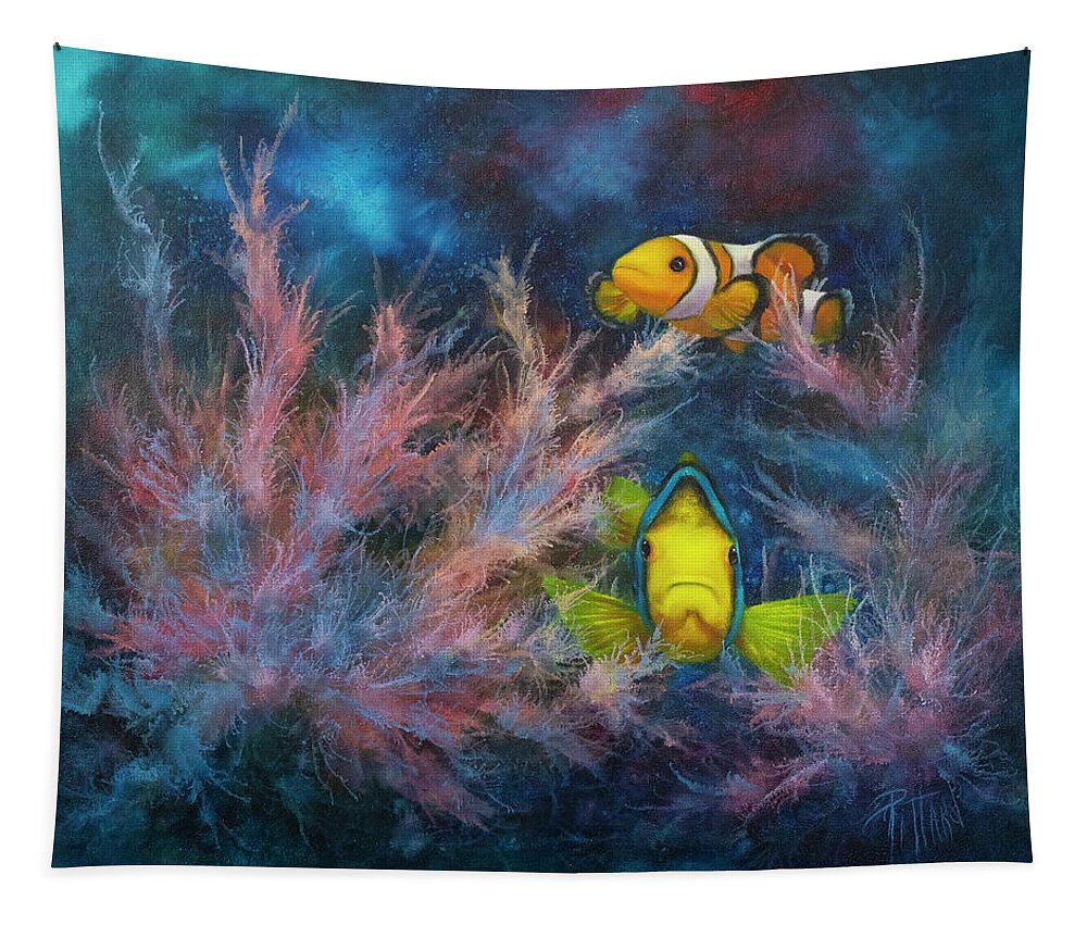 Reef Tapestry featuring the painting Clowning Around by Lynne Pittard