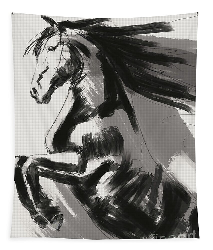 Black Rising Horse Tapestry featuring the painting Rising Horse by Go Van Kampen