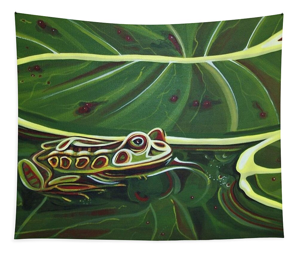 Frog Tapestry featuring the painting Frog in Pond by Pam Veitenheimer