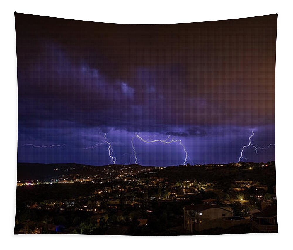 Lightning Tapestry featuring the photograph From the Hills by Aaron Burrows