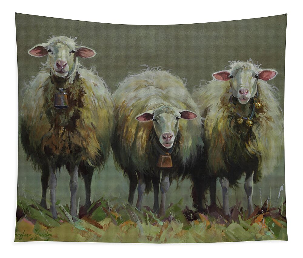 Farm Animals Tapestry featuring the painting Front Line by Carolyne Hawley