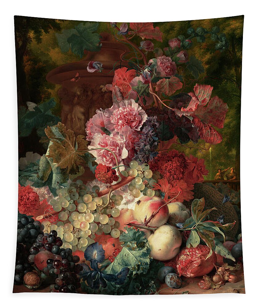Vase Of Flowers Tapestry featuring the painting Fruit Piece by Jan van Huysum by Rolando Burbon