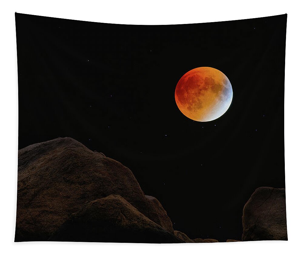 Lunar Eclipse Tapestry featuring the photograph Full Blood Moon, Lunar Eclipse 1 by Michael Hubley