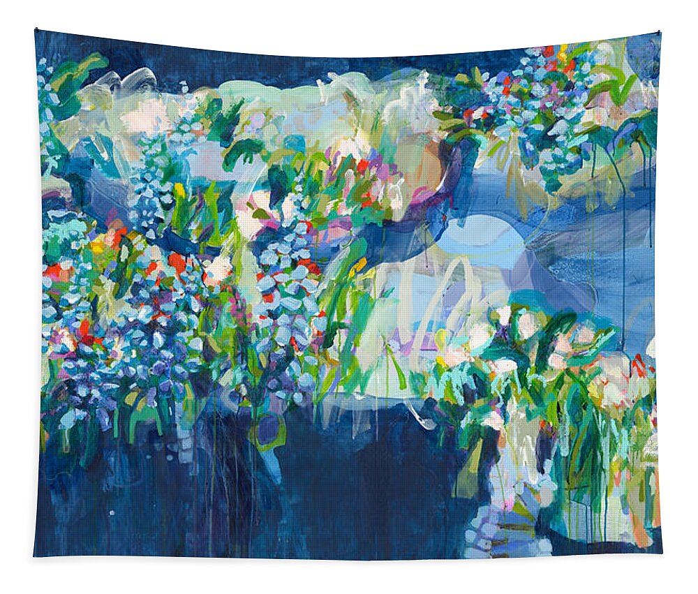 Abstract Tapestry featuring the painting Full Bloom by Claire Desjardins