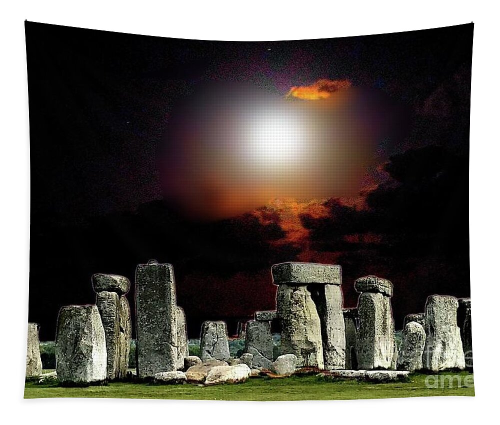 Englishceltic Tapestry featuring the photograph Full Moon over Stonehenge by Janette Boyd