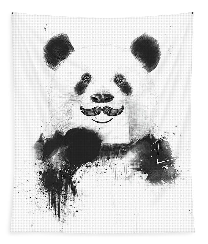 Panda Tapestry featuring the mixed media Funny panda by Balazs Solti