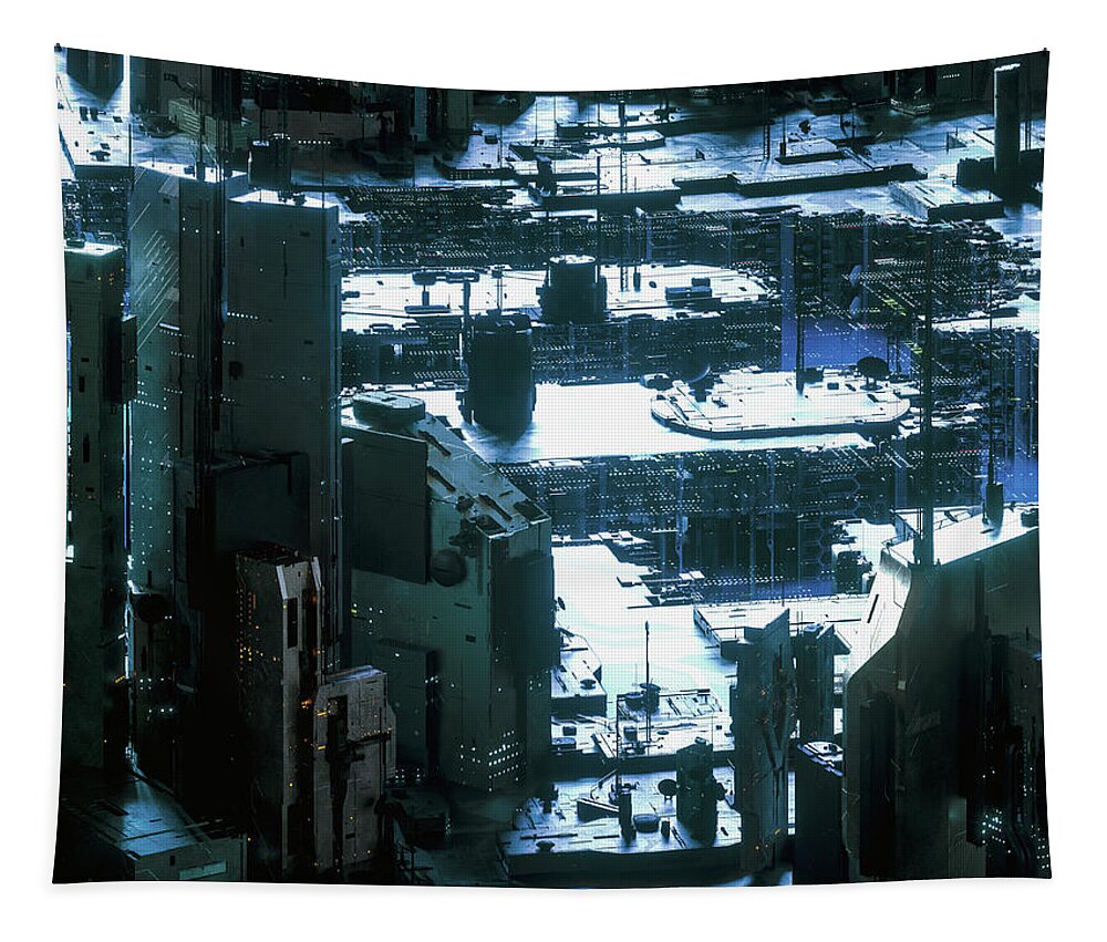Abstract Tapestry featuring the photograph Futuristic Technology Cityscape by Ikon Images