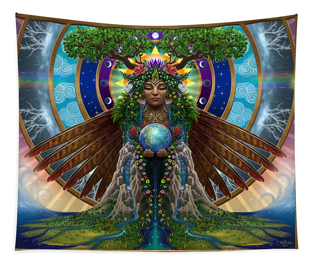 Gaia Tapestry featuring the painting Gaia Sacred System by Cristina McAllister