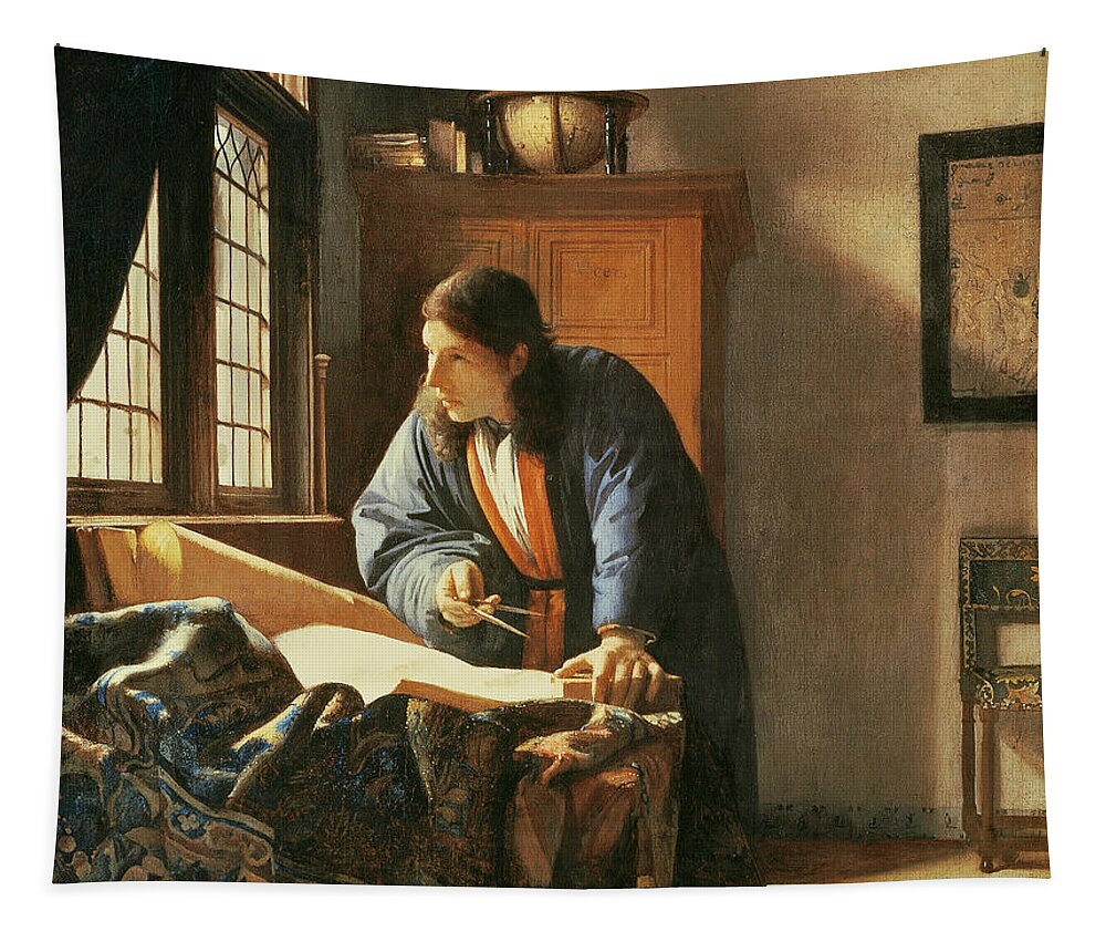 Vermeer Tapestry featuring the painting Geographer By Vermeer by Vermeer