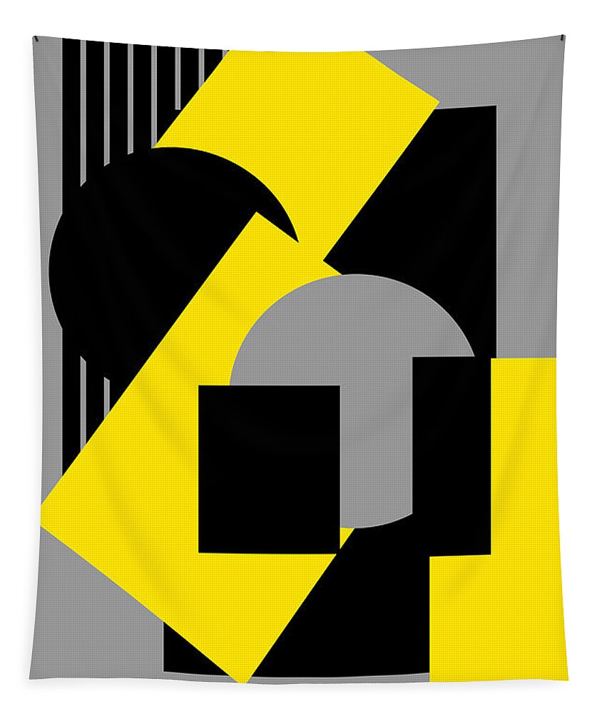 Arts Tapestry featuring the drawing Geometrical abstract art deco mash-up gray yellow by Heidi De Leeuw