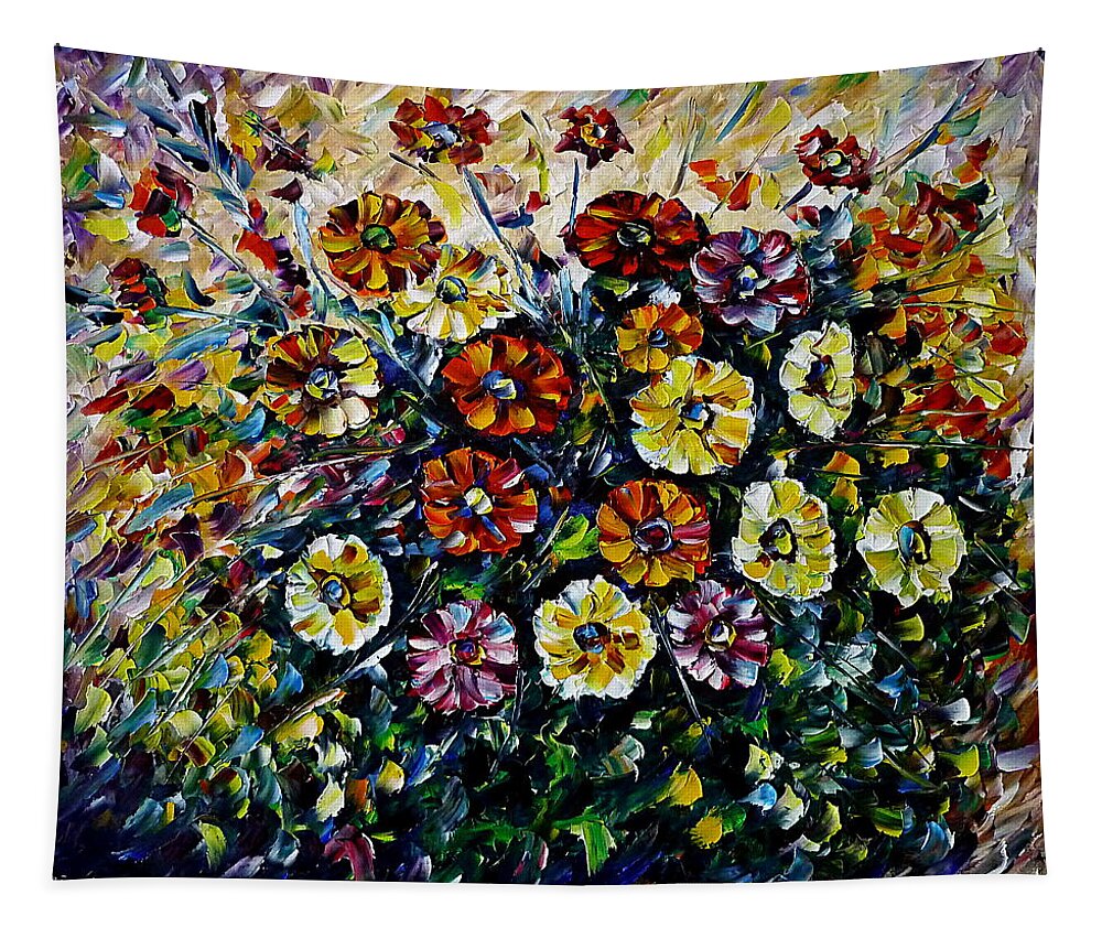 Wild Flower Painting Tapestry featuring the painting Gerbera Bouquet by Mirek Kuzniar