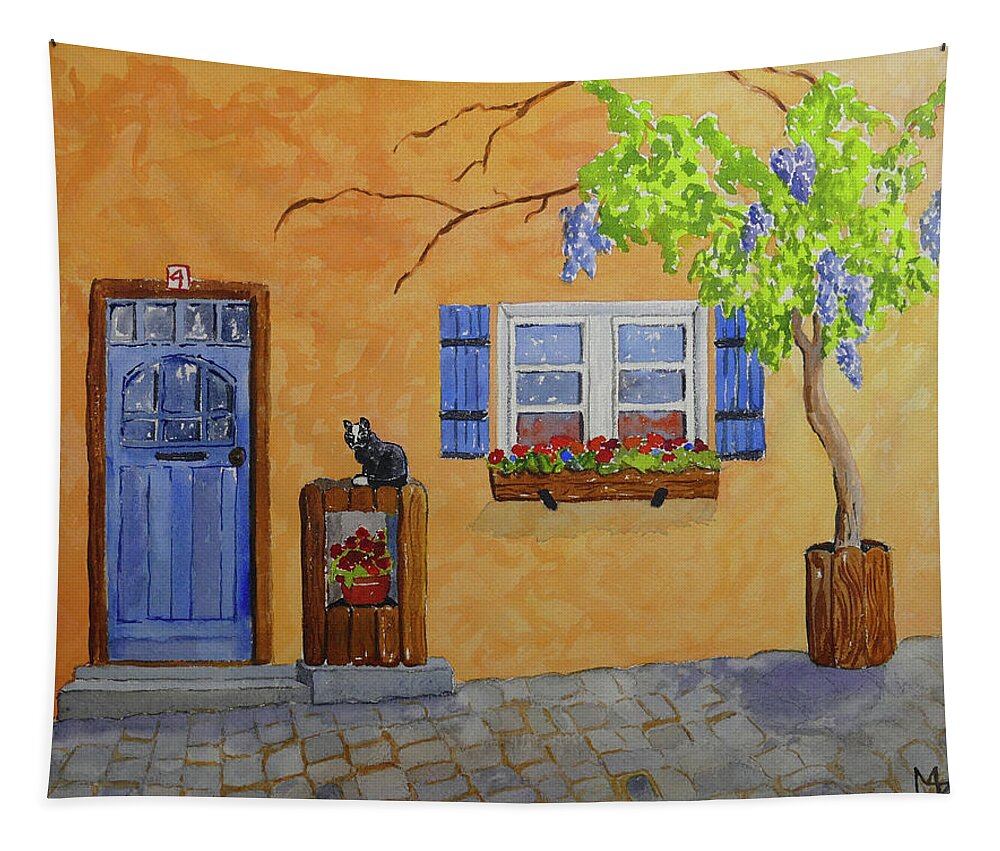 Street Scene Tapestry featuring the painting German Street by Margaret Zabor