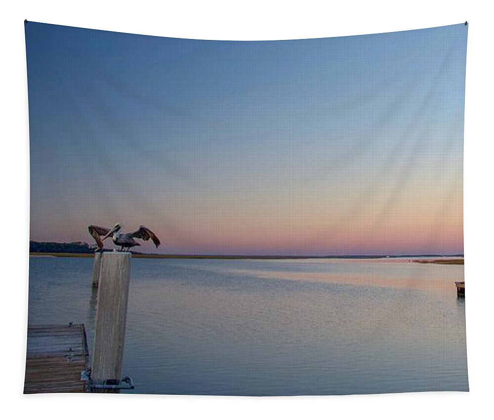Pelican Tapestry featuring the photograph Get Off My Dock by Dennis Schmidt