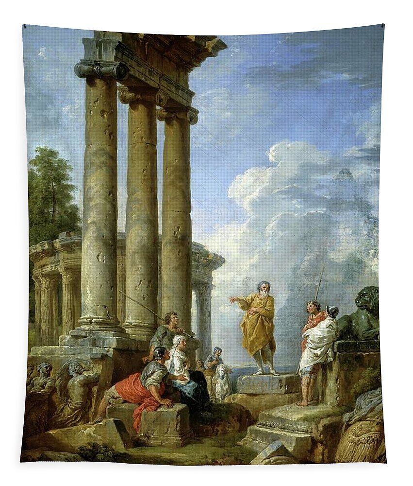 Giovanni Paolo Panini Tapestry featuring the painting Giovanni Paolo Panini / 'Saint Paul Prophesying Amongst the Ruins', ca. 1735, Italian School. by Giovanni Paolo Pannini -1691-1765-