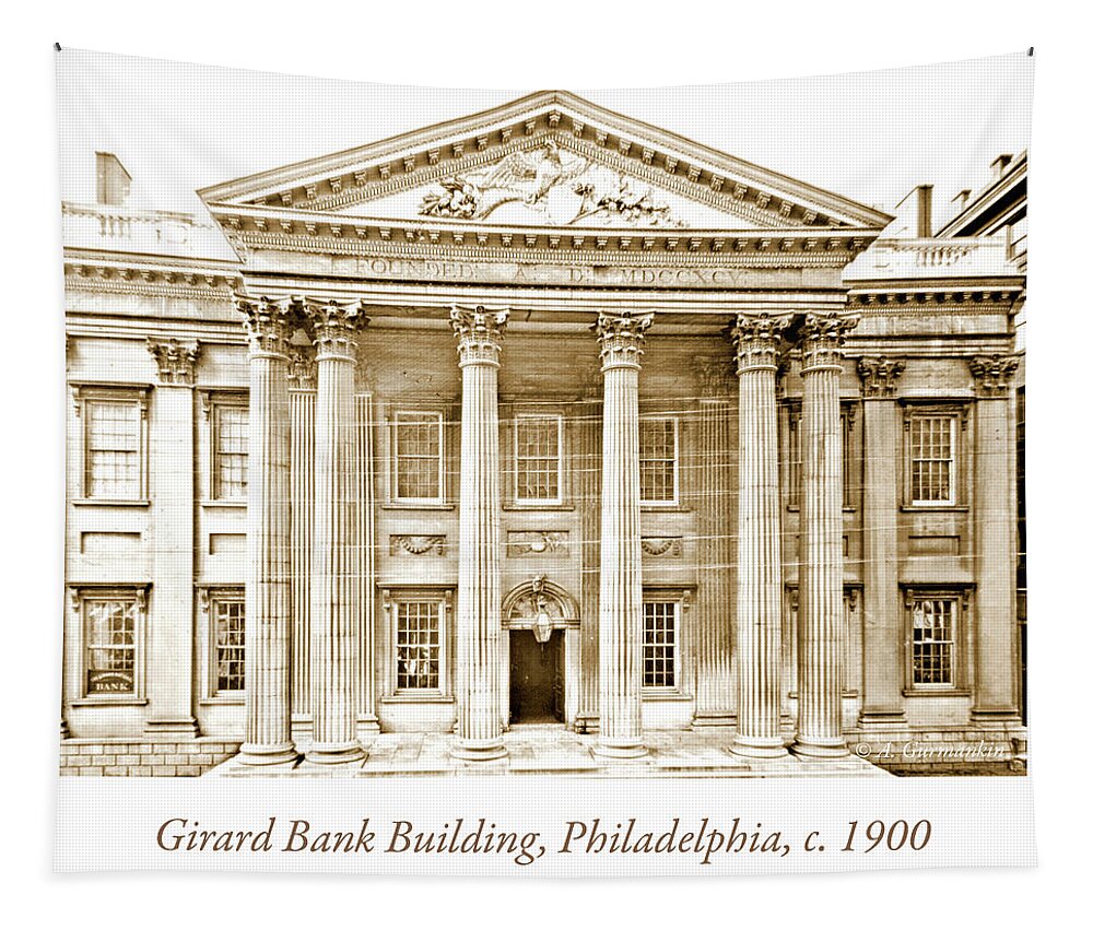 First U.s. Bank Tapestry featuring the photograph Girard Bank Building, Philadelphia, c. 1900, Vintage Photograph by A Macarthur Gurmankin