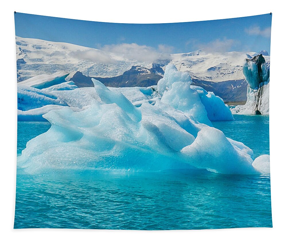 Iceland Tapestry featuring the photograph Glacier Lake Blue Iceberg by Amanda Jones