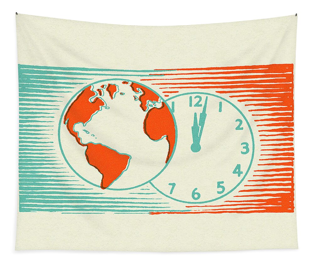 Campy Tapestry featuring the drawing Globe and Clock by CSA Images