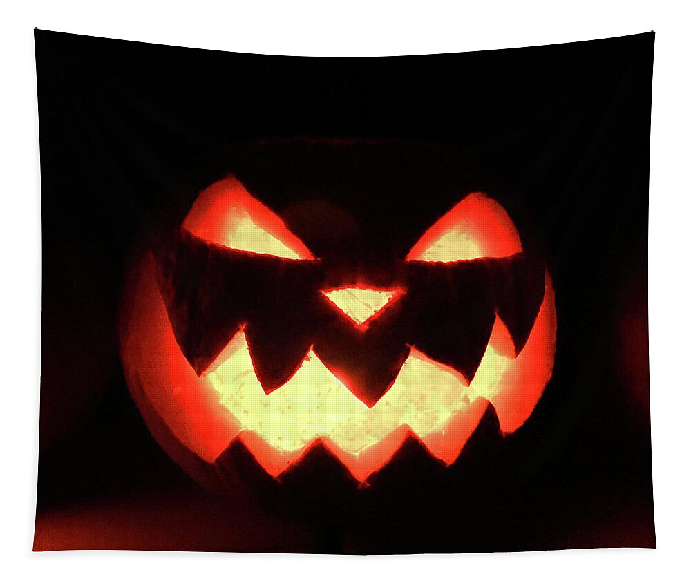 Halloween Tapestry featuring the photograph Glowing Evil Pumpkin by Doc Braham