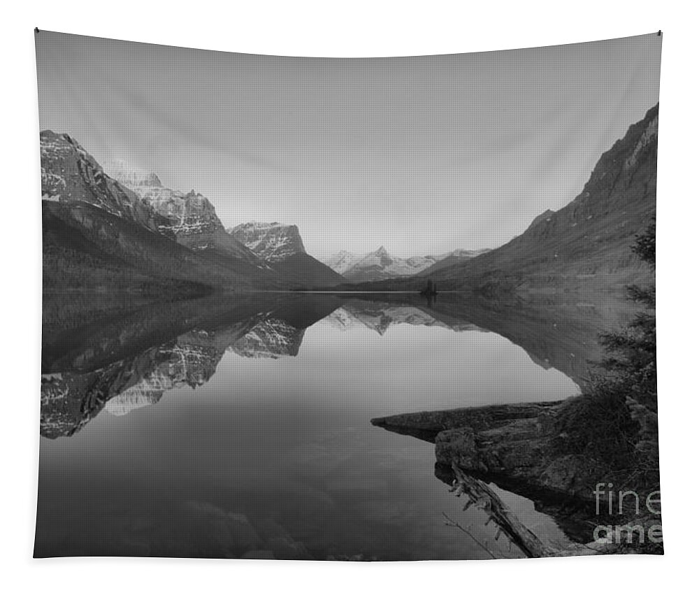 St Mary Tapestry featuring the photograph Glowing Mountain Peaks Of St Mary Glacier 2019 Black And White by Adam Jewell