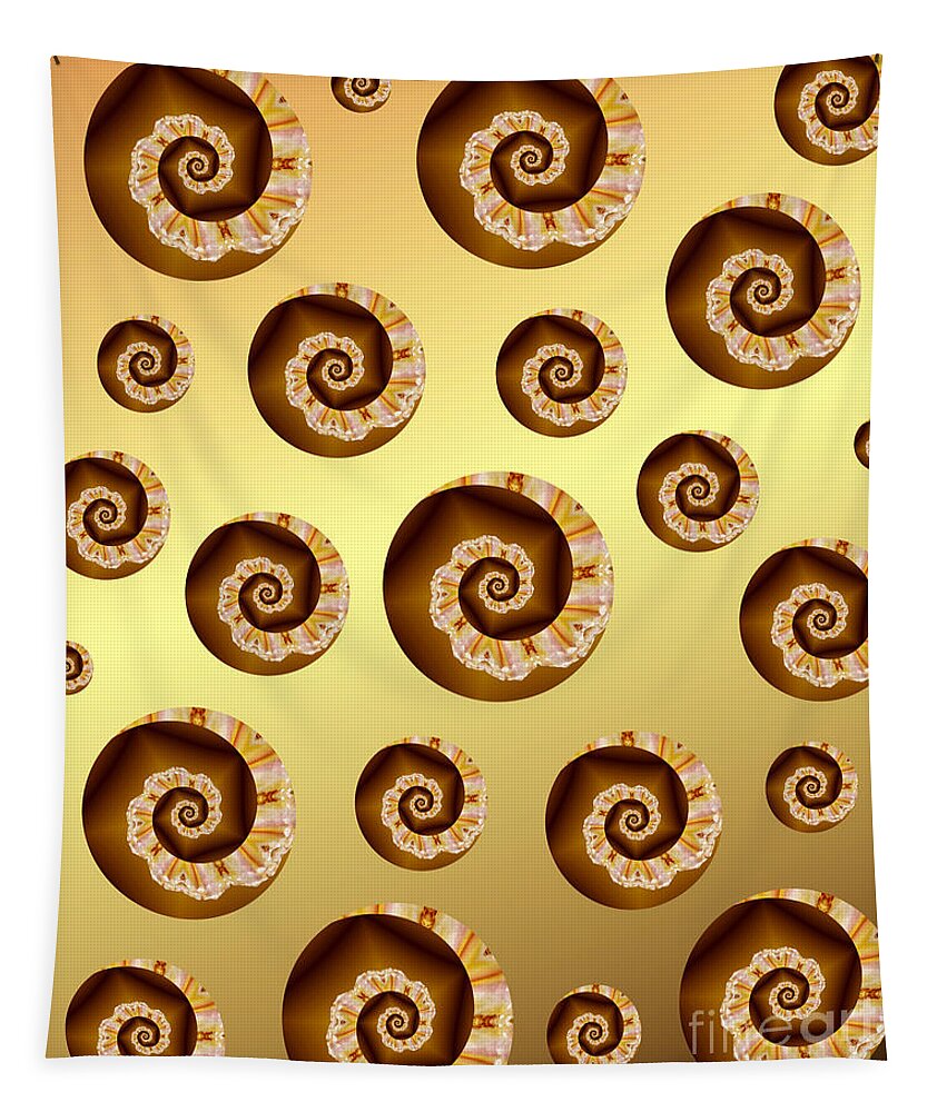 Spiral Tapestry featuring the digital art Gold And Amber Spirals by Rachel Hannah