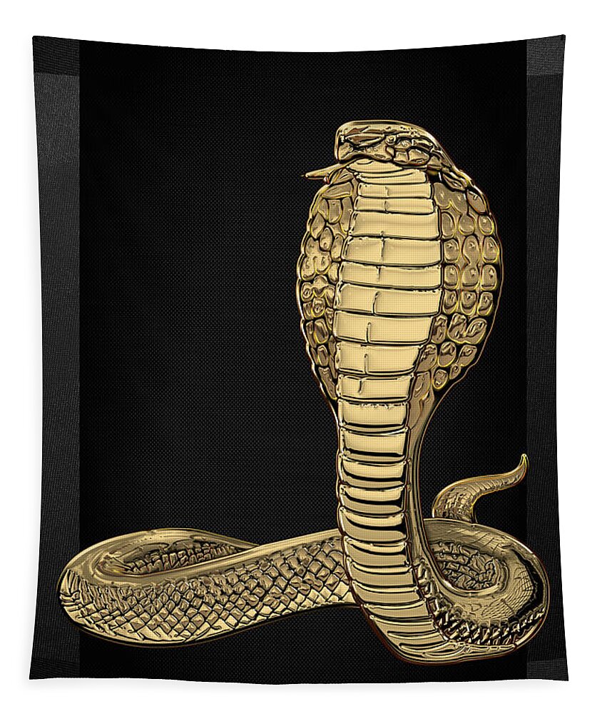 'beasts Creatures And Critters' Collection By Serge Averbukh Tapestry featuring the digital art Gold King Cobra on Black Canvas by Serge Averbukh